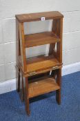 A SET OF WOODEN FOLDING LIBRARY STEPS, width 39cm x depth 37cm x height 87cm, condition report: seat
