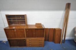 PETER SORENSEN, A MID CENTURY DANISH TEAK PS SYSTEM MODULAR WALL SYSTEM, design No.B 3309,