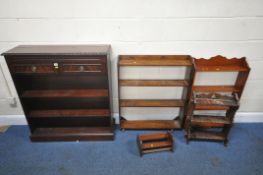 A REPRODUCTION MAHOGANY OPEN BOOKCASE, with two drawers, width 95cm x depth 30cm x height 105cm,
