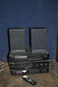 A VINTAGE ROTEL COMPONENT HI FI AND MORDAUNT SHORT MS05 SPEAKERS including a RA-930 AX amp, a RT