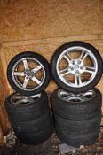TWO SETS OF FOUR ALLOY WHEELS including a Hyundai badged set fitted with 215/45z R17 tyres (5