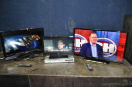 A COLLECTION OF AUDIO VISUAL EQUIPMENT including a Hitachi 26in TV with remote, a Bush 32in TV