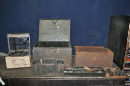 TWO VINTAGE METAL TOOL BOXES CONTAINING AUTOMOTIVE TOOLS including Snap On and Britool sockets,