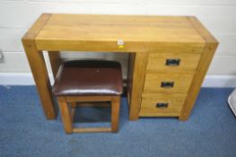 JB GLOBAL, A MODERN LIGHT OAK DESK, fitted with three drawers, width 122cm x depth 46cm x height