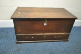 A GEORGIAN OAK BLANKET CHEST, with a hinged lid, over a single drawer, width 80cm x depth 43cm x