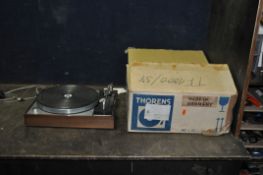 A THORENS TD 150 TURNTABLE in original box with tone arm but no cartridge (PAT pass and working