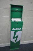 AN AED DEFIBRILLATOR FREE STANDING CABINET, width 39cm x depth 23cm x height 164cm, condition