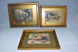 THREE FIRST HALF 20TH CENTURY WATERCOLOURS, comprising a cottage garden scene signed C.L. Fisher,