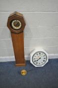 A WHITE PAINED GENERAL POST OFFICE OCTAGONAL WALL CLOCK, with a 12.5 enamel dial with a brass