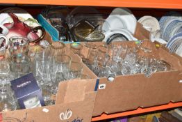 SIX BOXES AND LOOSE ASSORTED DINNER, TEA AND GLASS WARES ETC, to include Johnson Brothers 'La