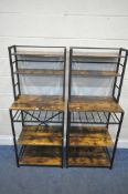 A PAIR OF MODERN SHELVING UNITS, with tubular metal frames, width 59cm x depth 40cm x height