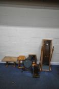 A SELECTION OF OCCASIONAL FURNITURE, to include a pine cheval mirror, a pine dressing mirror, a