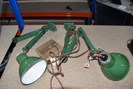 TWO VINTAGE ENGINEERS WORK LAMPS, unbranded but with made in England stickers to the arms, one is