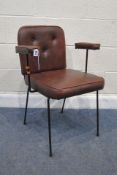 A WIRE FRAMED VINYL UPHOLSTERED ARMCHAIR, width 59cm x depth 55cm x height 78cm, condition report: