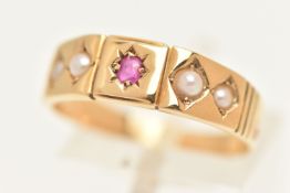 AN 18CT GOLD LATE 19TH CENTURY RING, a yellow gold band ring principally set circular cut ruby,