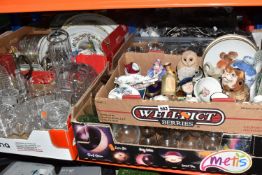 FIVE BOXES OF CERAMICS AND GLASSWARE, to include a Royal Doulton Monica HN1467 figurine, miniature