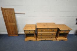SCHREIBER, A MODERN PINE CHEST OF THREE DRAWERS, width 98cm x depth 52cm x height 77cm, a matching