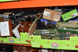SIX BOXES OF VINTAGE TELEPHONES AND TELEPHONE RELATED SPARE PARTS ETC, to include a Sceptre 120