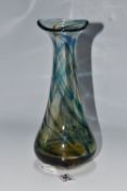 A WHITEFRIARS CIRRUS VASE, pattern number 9888 in the aqua and gold streaked colourway, produced