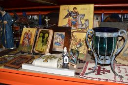 A COLLECTION OF ECCLESIASTICAL FIGURES AND ORTHODOX ICONS ETC to include a group of eighteen figures