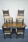A 20TH CENTURY OAK DINING TABLE, raised on trestle style legs, united by a stretcher, length 145cm x