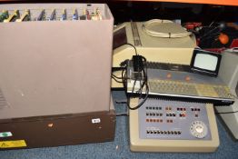 A LARGE COLLECTION OF TELEPHONE EXCHANGE CONSOLES, FAX MACHINES AND CIRCUIT BOARDS to include a