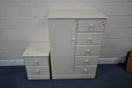 A LATE 20TH CENTURY CREAM TALL BOY, fitted with a single door and five drawers, width 84cm x depth