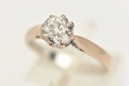 AN 18CT GOLD CERTIFIED SINGLE STONE NATURAL DIAMOND RING, an old cut diamond, prong set in white