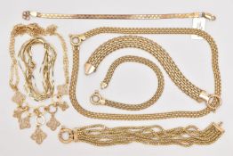 AN ASSORTMENT OF ITALIAN SILVER GILT JEWELLERY, to include three chain necklaces, each hallmarked