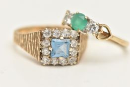 TWO GEM SET RINGS, to include a 9ct gold green chalcedony and cubic zirconia ring, hallmarked