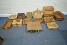 NINETEEN WICKER BASKETS, all varying in shape, size, style, colour, etc, condition report: all