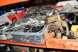 SIX BOXES OF TELEPHONE PARTS AND SPARES to include handsets, vintage wall brackets, phone bodies,
