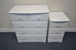A MODERN WHITE CHEST OF TWO SHORT OVER THREE LONG DRAWERS, width 84cm x depth 49cm x height 96cm,
