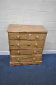 A MODERN PINE CHEST OF TWO SHORT OVER THREE LONG DRAWERS, width 86cm x depth 46cm x height 98cm,