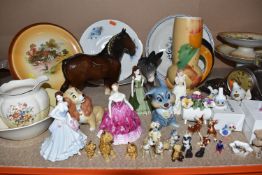 A GROUP OF CERAMICS, comprising a vintage Wardwick art deco abstract pitcher form vase, height 24.