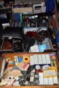 TWO BOXES AND A DRAWER OF CDS, CAMERAS, AND SUNDRY ITEMS, to include forty two jazz and blues CDs by