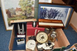 ONE BOX AND LOOSE MISCELLANEOUS, included a vintage pressure gauge manufactured by TecQuipment
