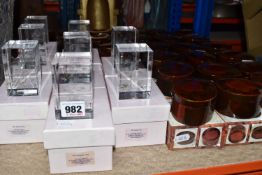 BOXED FLOWER FAIRIES LASER ETCHED GLASS ORNAMENTS AND LACQUERED JEWELLERY BOXES, comprising eight