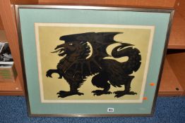 VICTORIA GILLICK (20TH CENTURY) 'BLACK DRAGON', a silkscreen print of a carved dragon, signed and