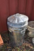 THREE MODERN GALVANISED BINS with lid, all 90ltr capacity and most appear unused (6)
