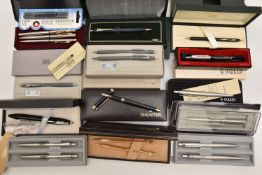A BOX OF ASSORTED CASED PENS, to include 'Sheaffer, Cross, Parker' (condition report: not tested, we