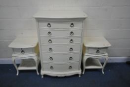 WILLIS AND GAMBIER, A CREAM PAINTED SERPENTINE CHEST OF SIX DRAWERS, raised on cabriole legs,