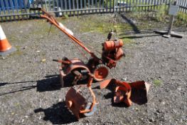 A VILLIERS PETROL GARDEN TILLER, with Furrow, sweater and guard attachments (engine pulls freely but