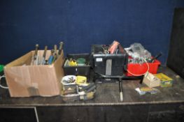 FOUR TRAYS CONTAINING VINTAGE BIKE PARTS including a boxed AKA dynamo light, forks, brake calipers