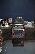 A COLLECTION OF AUDIO VISUAL EQUIPMENT including a JVC 24in TV (no remote), a Panasonic Hi Fi in