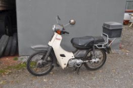 A YAMAHA TOWNMATE T80 MOPED in silver with four speed manual gearbox, a 79cc petrol engine, one key,