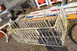 A PAIR OF WROUGHT IRON FIRE GUARDS, width 160cm, depth 46cm, height 62cm