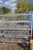 THREE GALVANISED SHELVING TROLLEYS, with five levels of mesh shelving and nylon wheels, width 165cm,