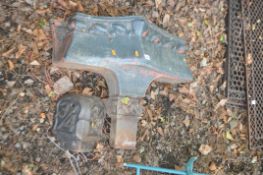 A VICTORIAN CAST IRON GUTTER HOPPER, with foliate detailing and a cast iron Mile marker reading 3/