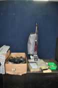 A KIRBY HERITAGE 2 UPRIGHT VACUUM CLEANER with a box of accessories (PAT pass and working)